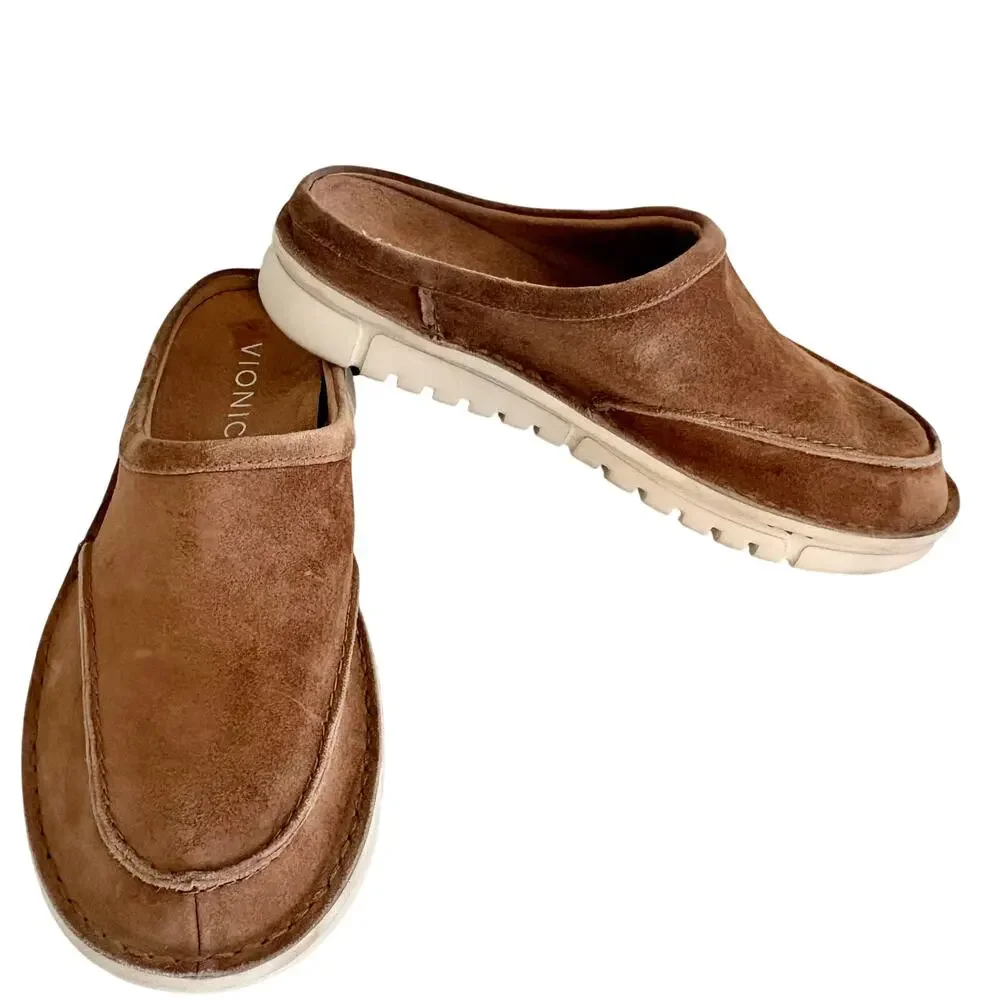 Vionic Mens Uptown Clog Tan Suede Slip On Mules Comfort Shoes Casual Preppy 8